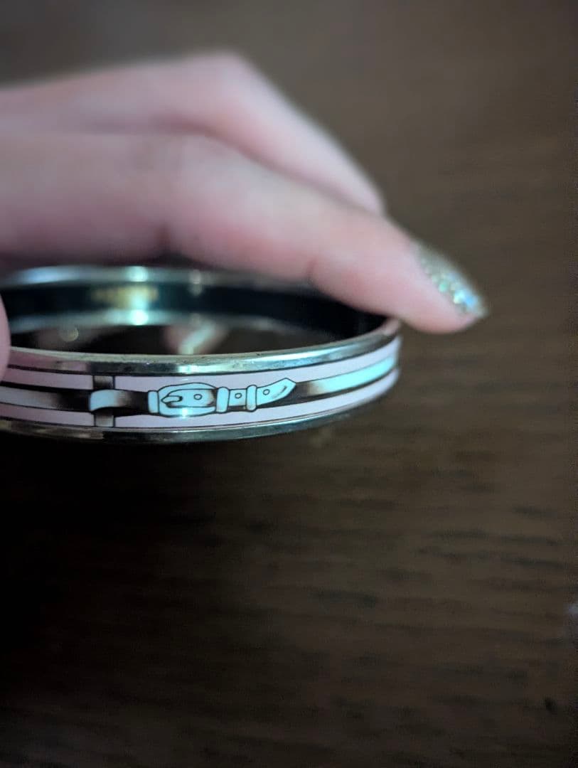 HERMES シルバーバングル　ピンク