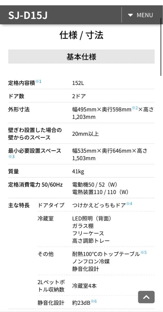 SHARP 冷蔵庫　SJ-D15J 一人暮らし　ホワイト