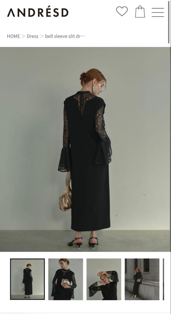 ANDRÉSD ベルスリーブスリットロングドレス ブラック