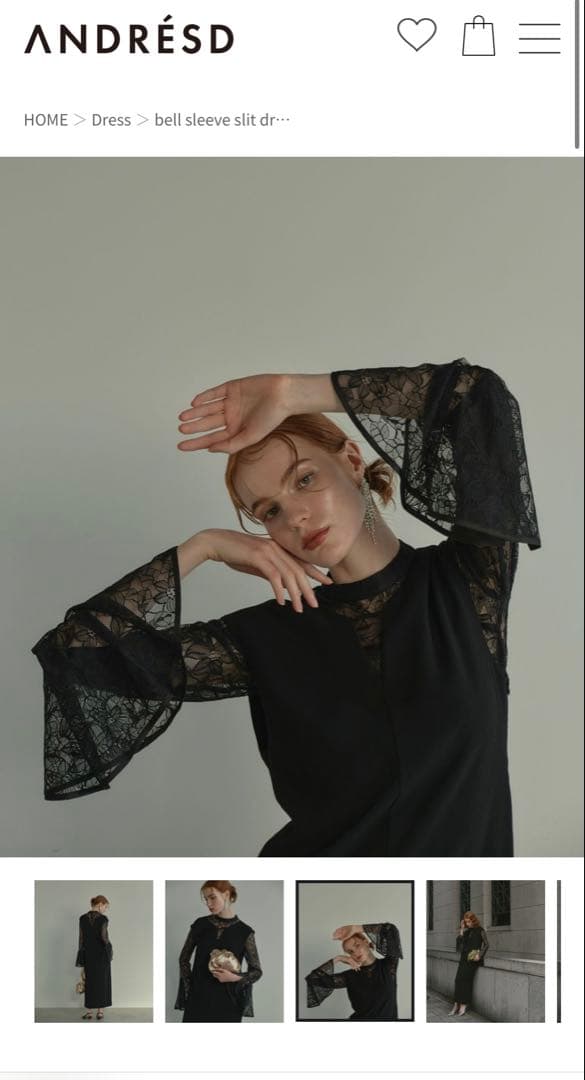 ANDRÉSD ベルスリーブスリットロングドレス ブラック