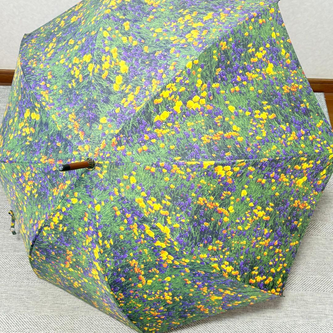 美品　ポールスミス　花柄総柄　晴雨兼用パラソル　ウッドハンドル　長傘