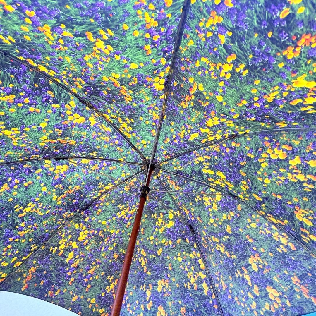 美品　ポールスミス　花柄総柄　晴雨兼用パラソル　ウッドハンドル　長傘