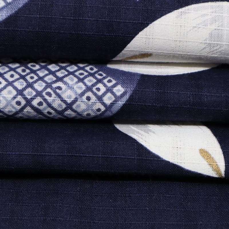 【浴衣】長尺 鹿の子に花びら模様 紺 普段着 木綿 カジュアル 夏着物7UA18