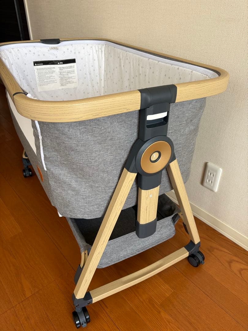HZDMJ ベビーベッド　グレー　折りたたみ　キャスター付き　高さ調整可能