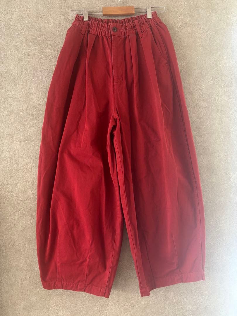 ハーベスティ　コットンチノクロスサーカスパンツ　ワイド　レッド　2　美品