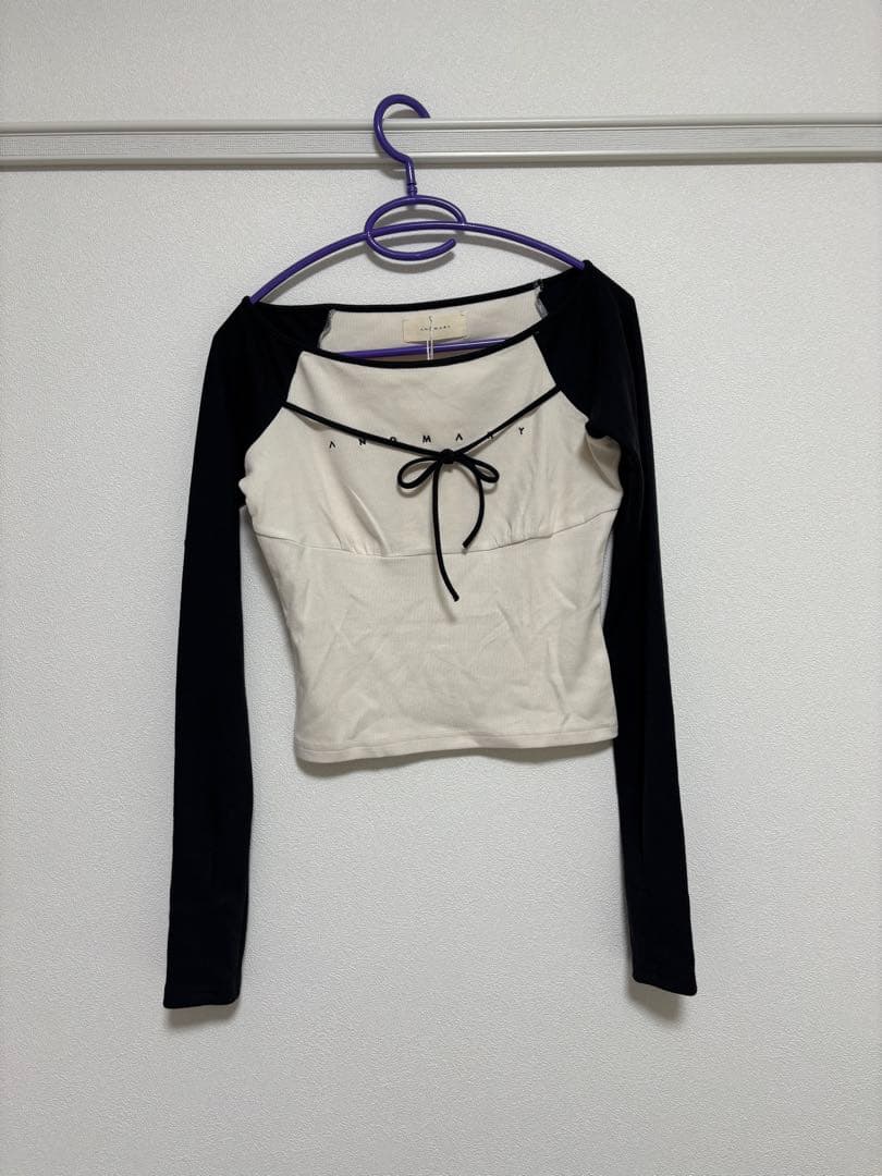 トップス andmary Alma ribbon tops black