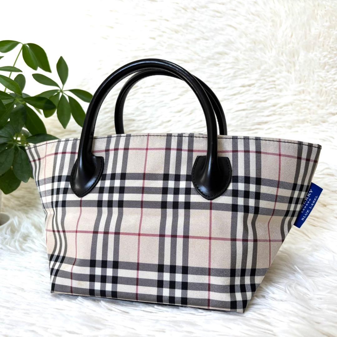 【美品】バーバリーブルーレーベル トートバッグ ナイロン ノバチェック 舟形
