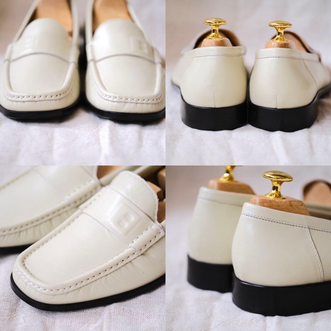 極美品BALLYバリーロゴアイボリーカーフスクエアローファー38EU/75US