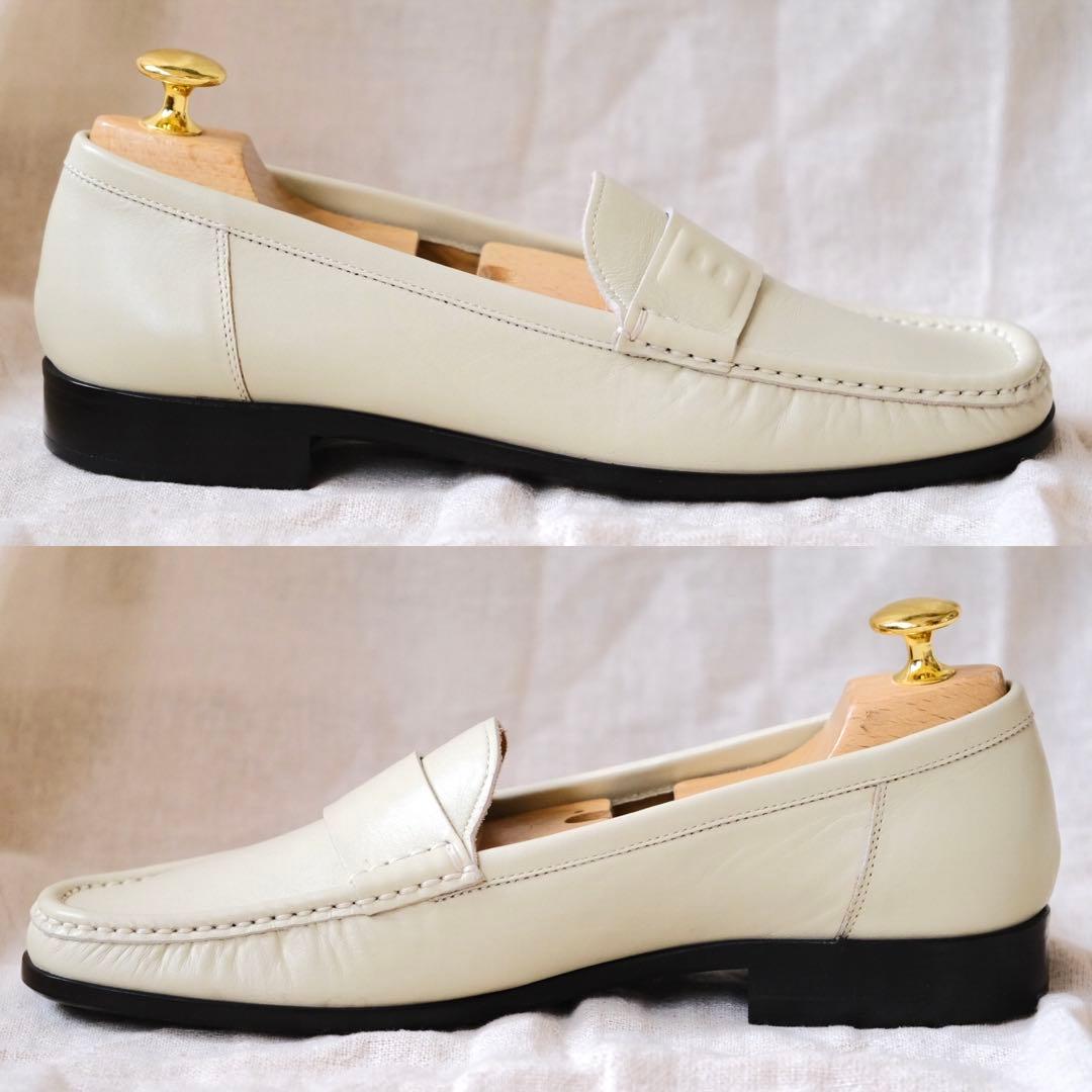 極美品BALLYバリーロゴアイボリーカーフスクエアローファー38EU/75US
