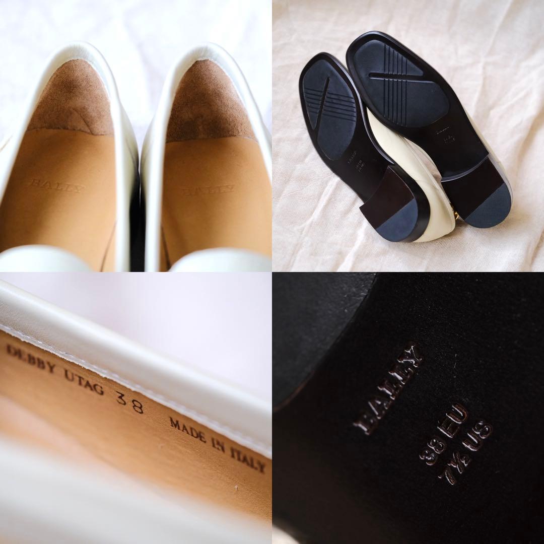 極美品BALLYバリーロゴアイボリーカーフスクエアローファー38EU/75US