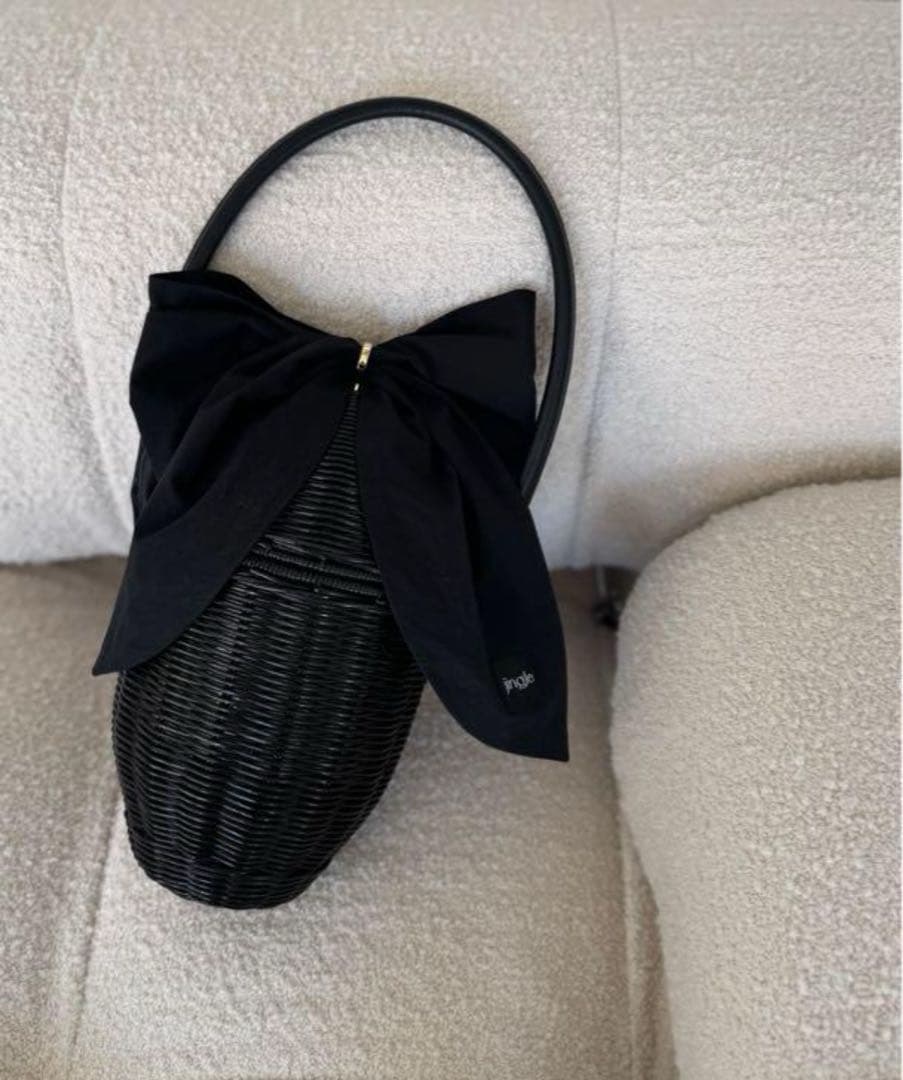 jingle どんぐりラタンバッグ　girlish カゴバック　ブラック