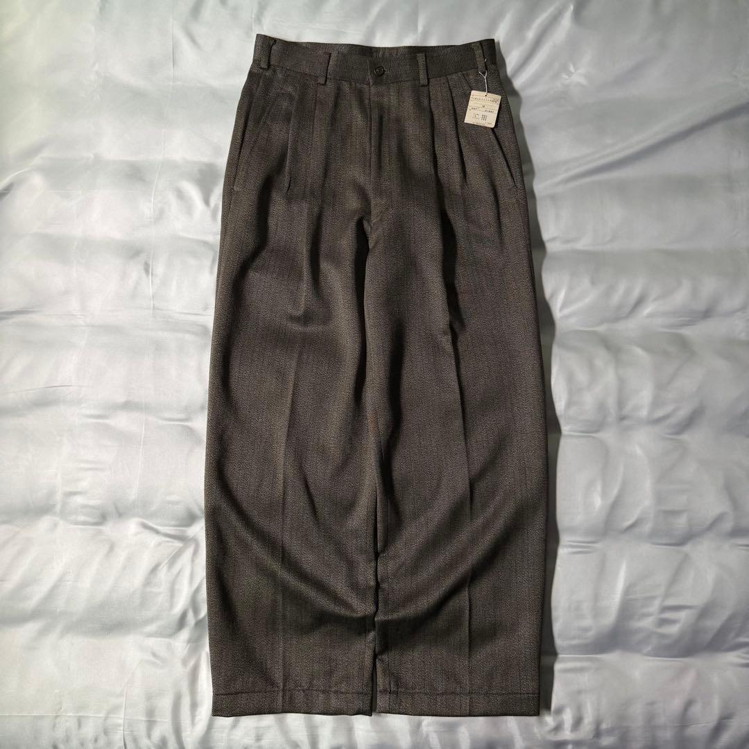 【デッドストック】 90s 織柄 杢糸 ツータック ウール ワイドスラックス