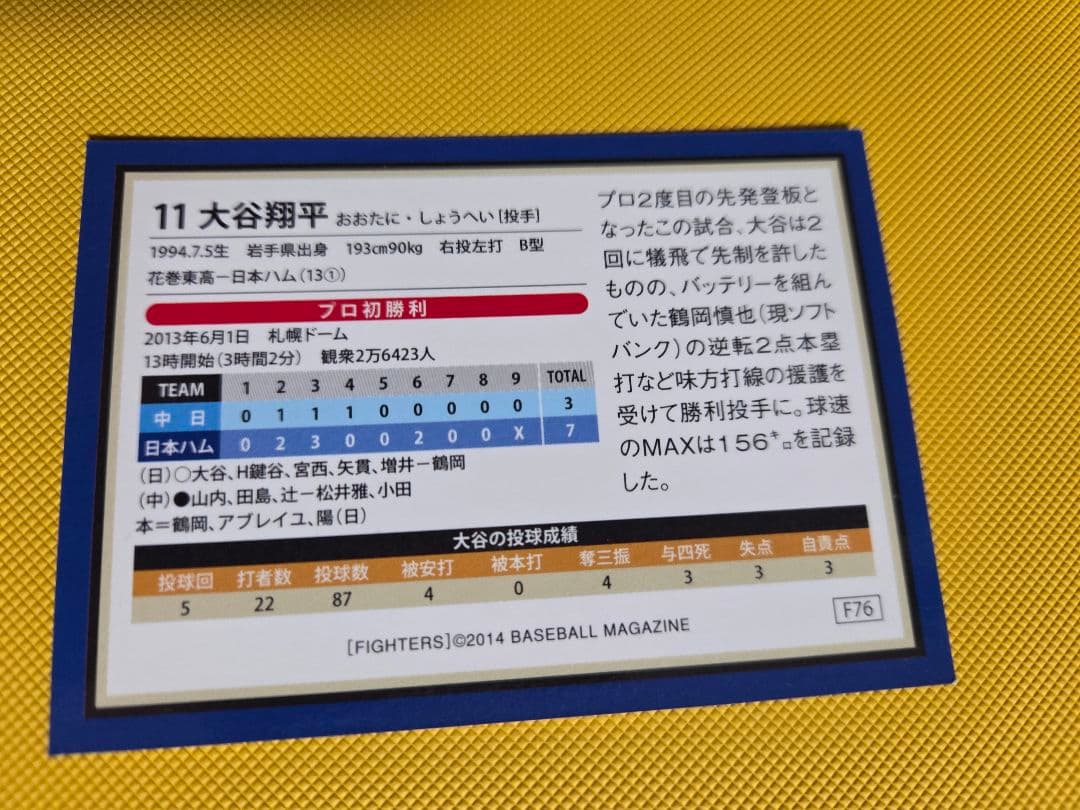 BBM2014 日本ハム 大谷翔平 1st~3WIN 1st~3HR 6枚セット