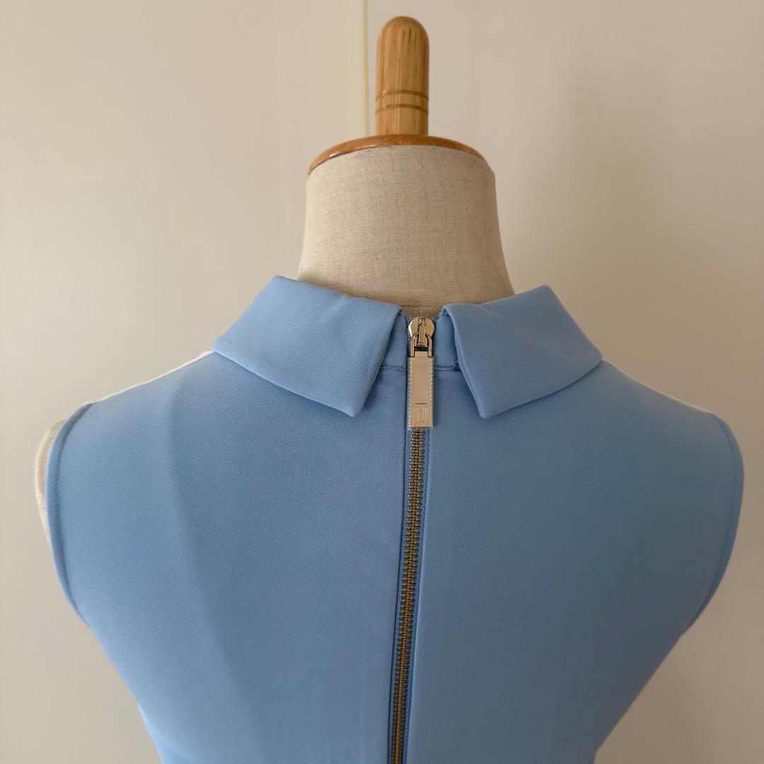 TED BAKER テッドベイカー 襟付き リボン プリーツ ワンピース ブルー