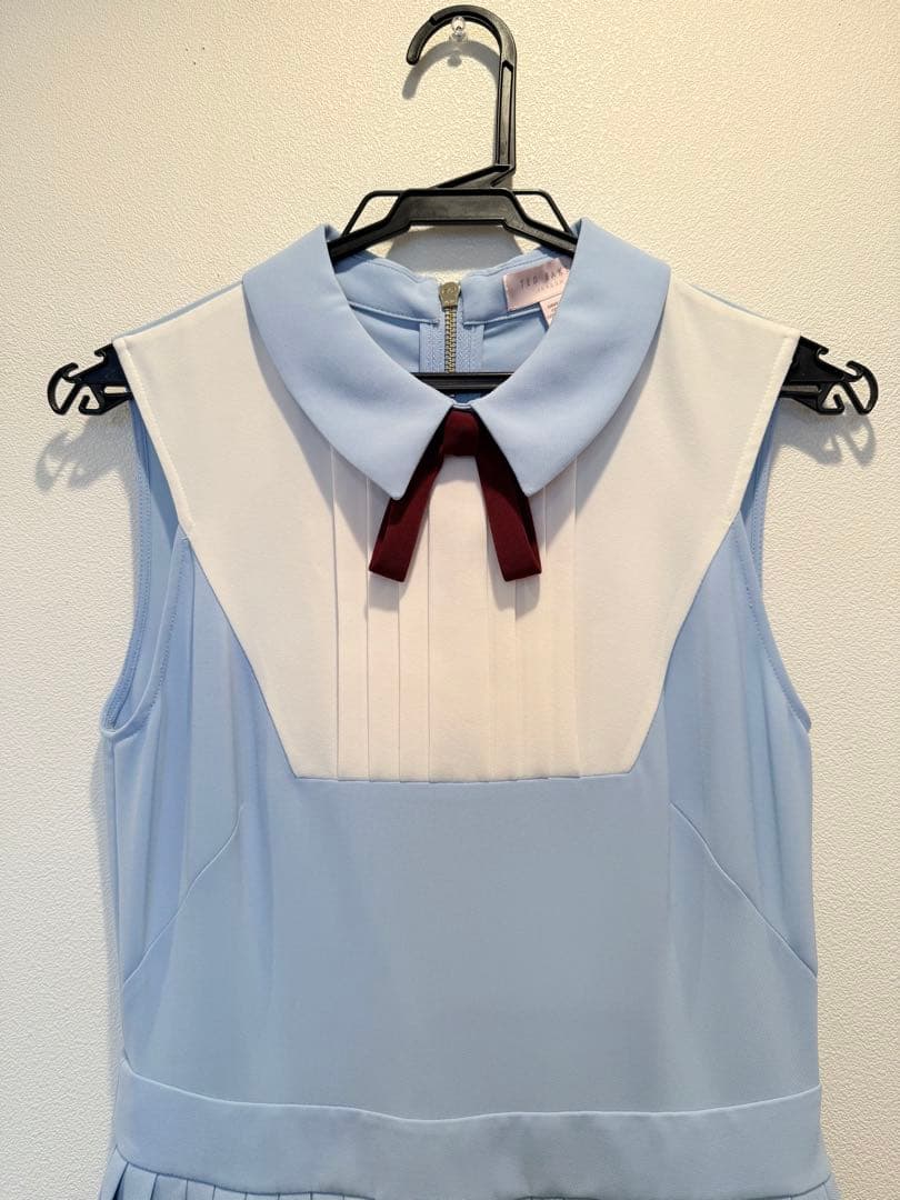 TED BAKER テッドベイカー 襟付き リボン プリーツ ワンピース ブルー