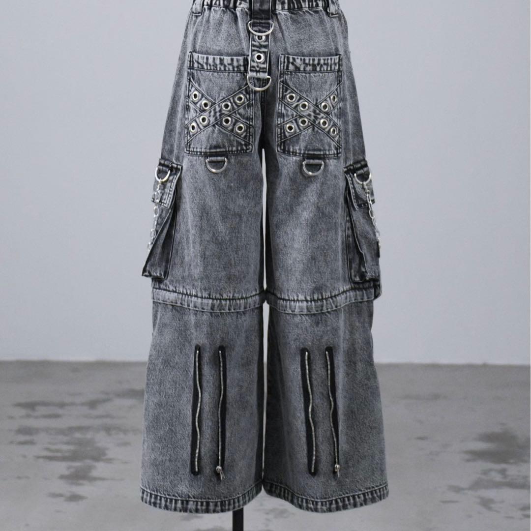 REFLEM レフレム 2WAYボンテージワイド デニム カーゴパンツ グレー