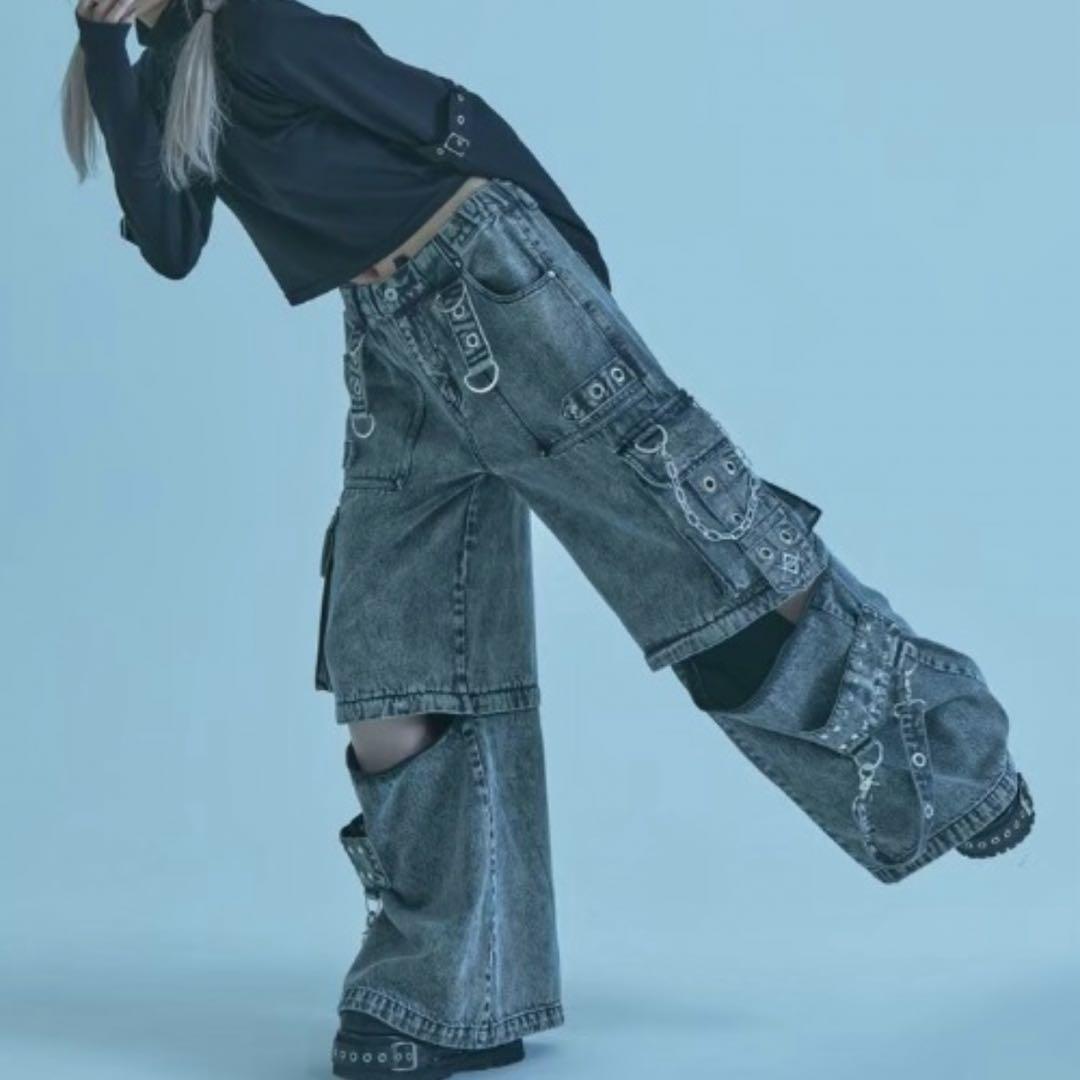 REFLEM レフレム 2WAYボンテージワイド デニム カーゴパンツ グレー