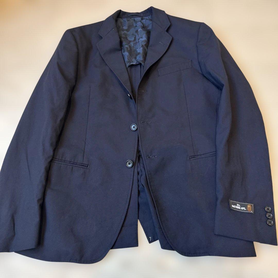 極美品 Mr. BATHING APE ウールテーラードジャケット ネイビー