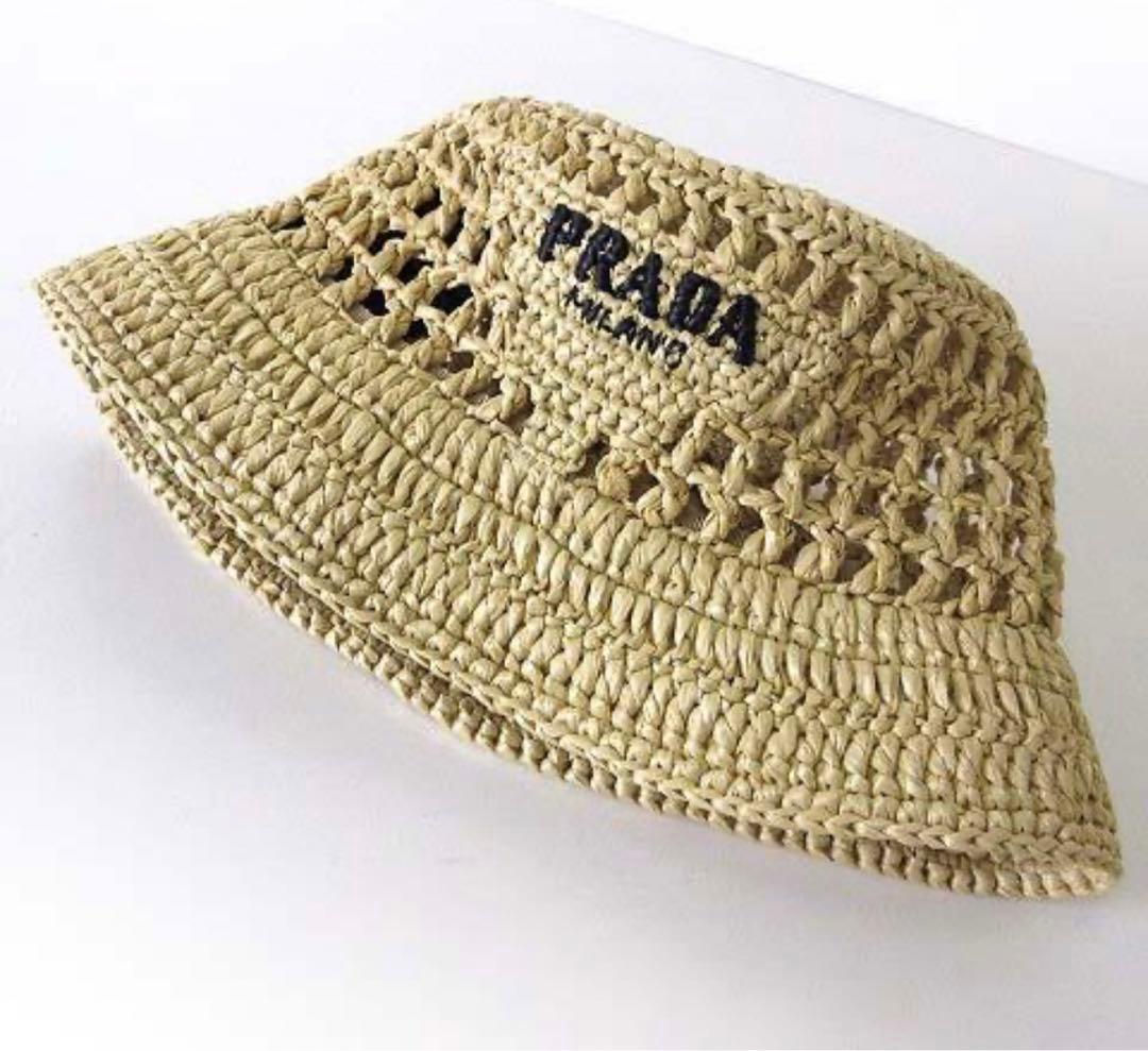 245 【美品】PRADA プラダ バケットハット 麦わら帽子 国内正規品 L