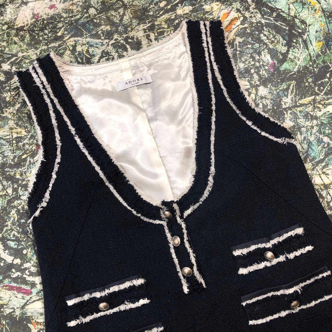 【美品】アドーア-ADORE-ツイードフリンジジャンパースカート