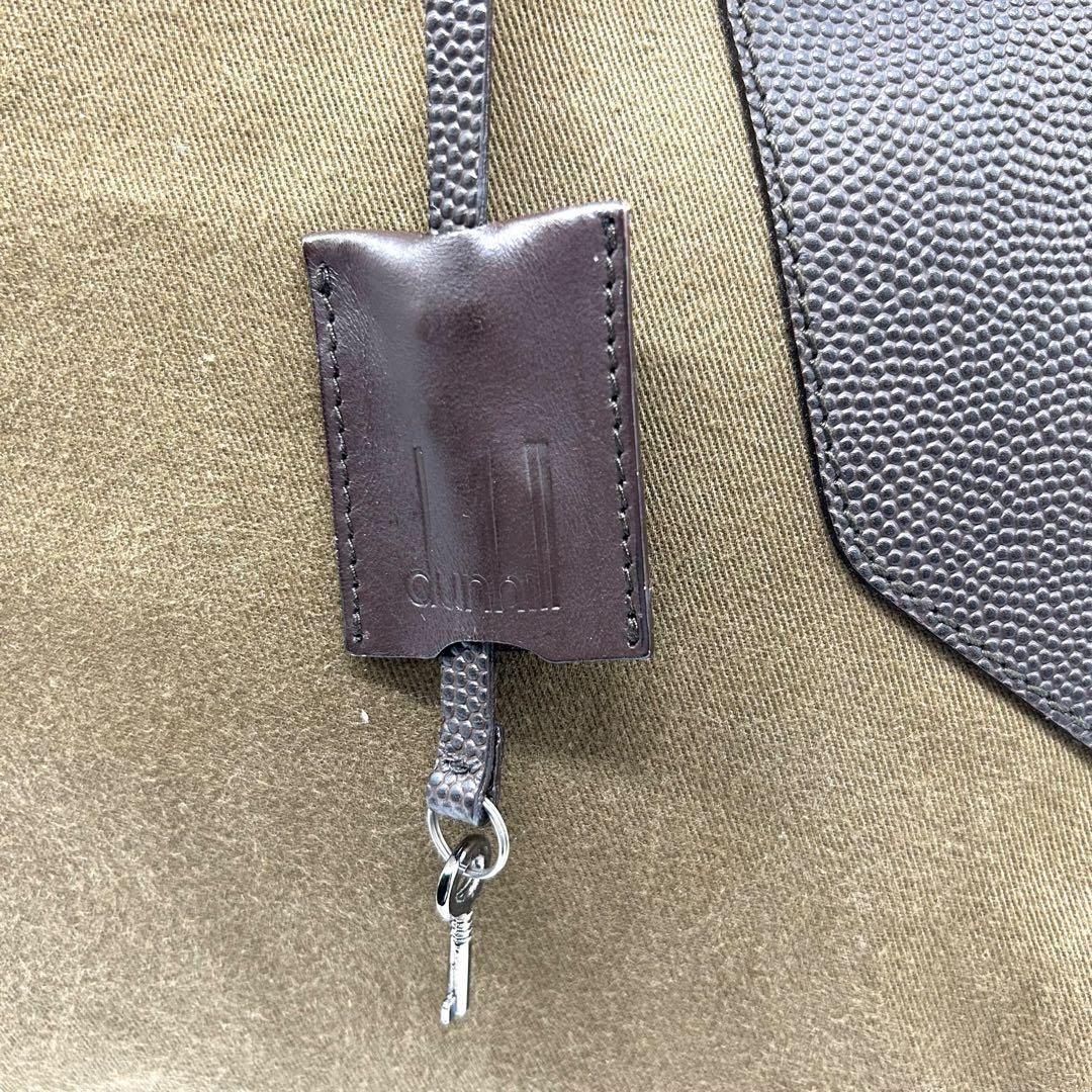 良品 584 ダンヒル ボストンバッグ A4 レザー キャンバス ダークブラウン