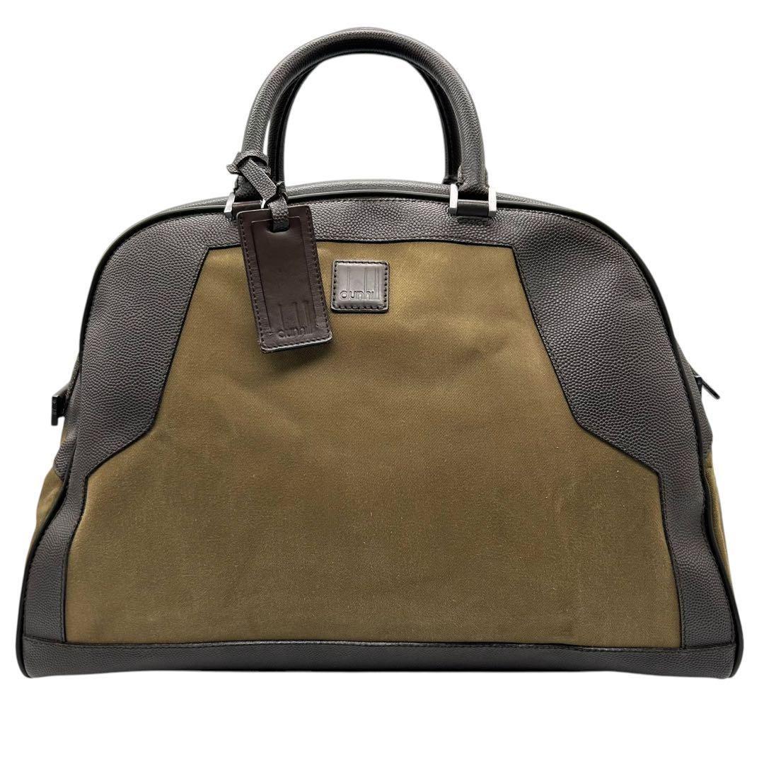 良品 584 ダンヒル ボストンバッグ A4 レザー キャンバス ダークブラウン