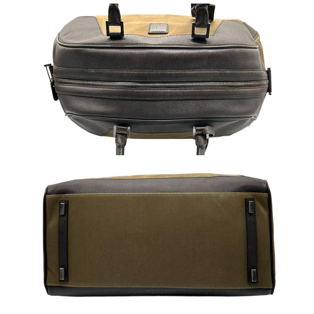 良品 584 ダンヒル ボストンバッグ A4 レザー キャンバス ダークブラウン