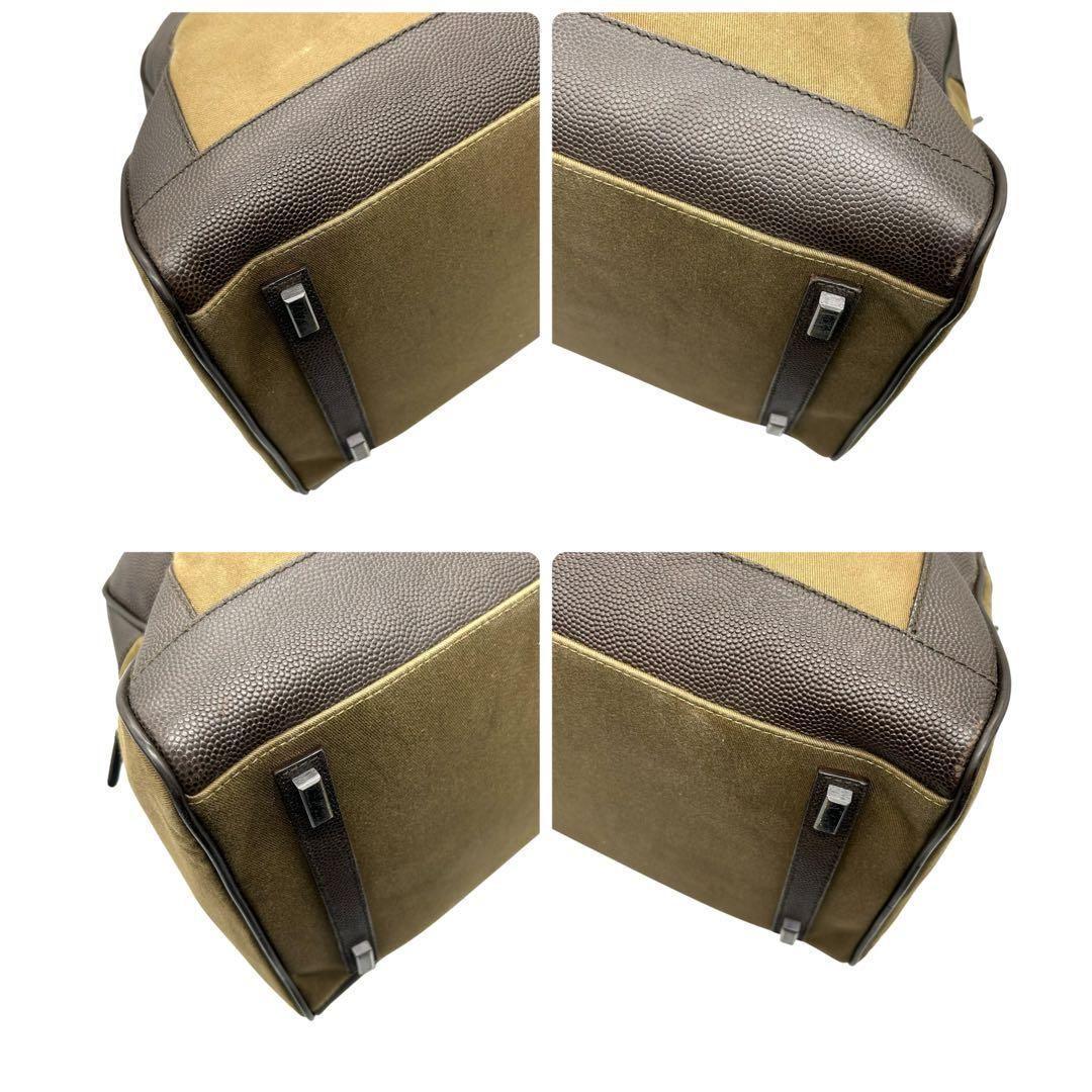 良品 584 ダンヒル ボストンバッグ A4 レザー キャンバス ダークブラウン