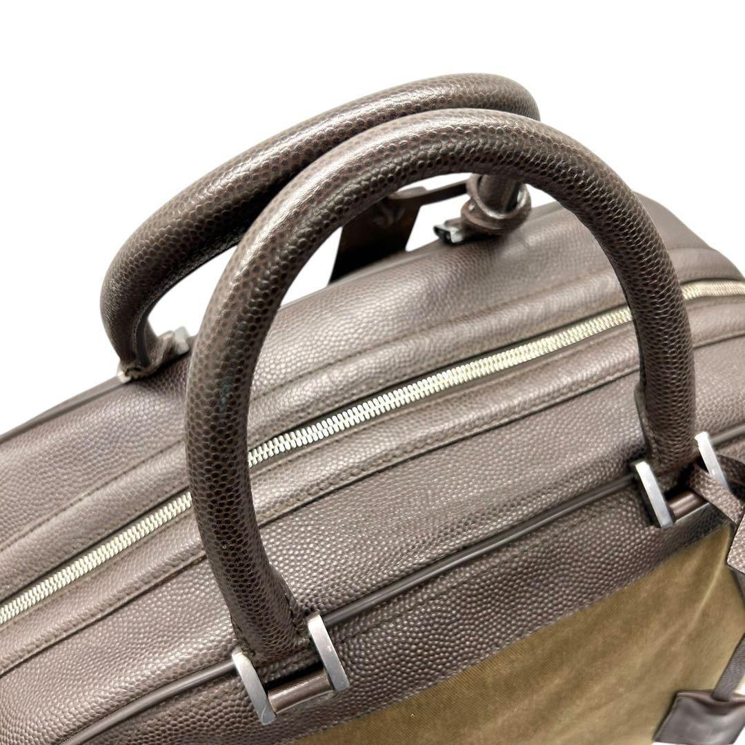 良品 584 ダンヒル ボストンバッグ A4 レザー キャンバス ダークブラウン