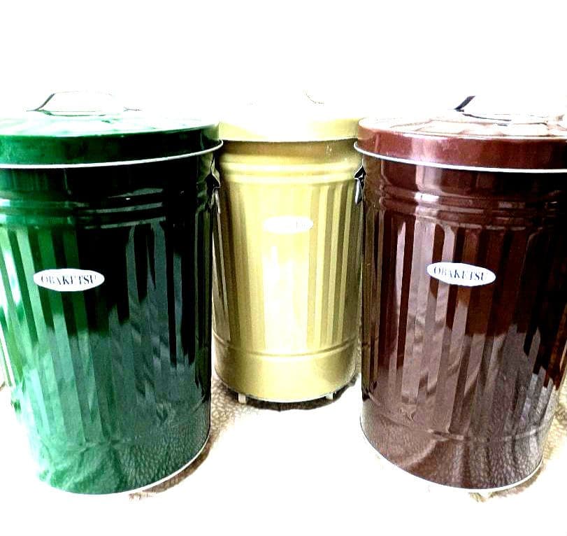 OBAKETISE ストライプデザイン ごみ箱 蓋付き3個セット(42リットル)