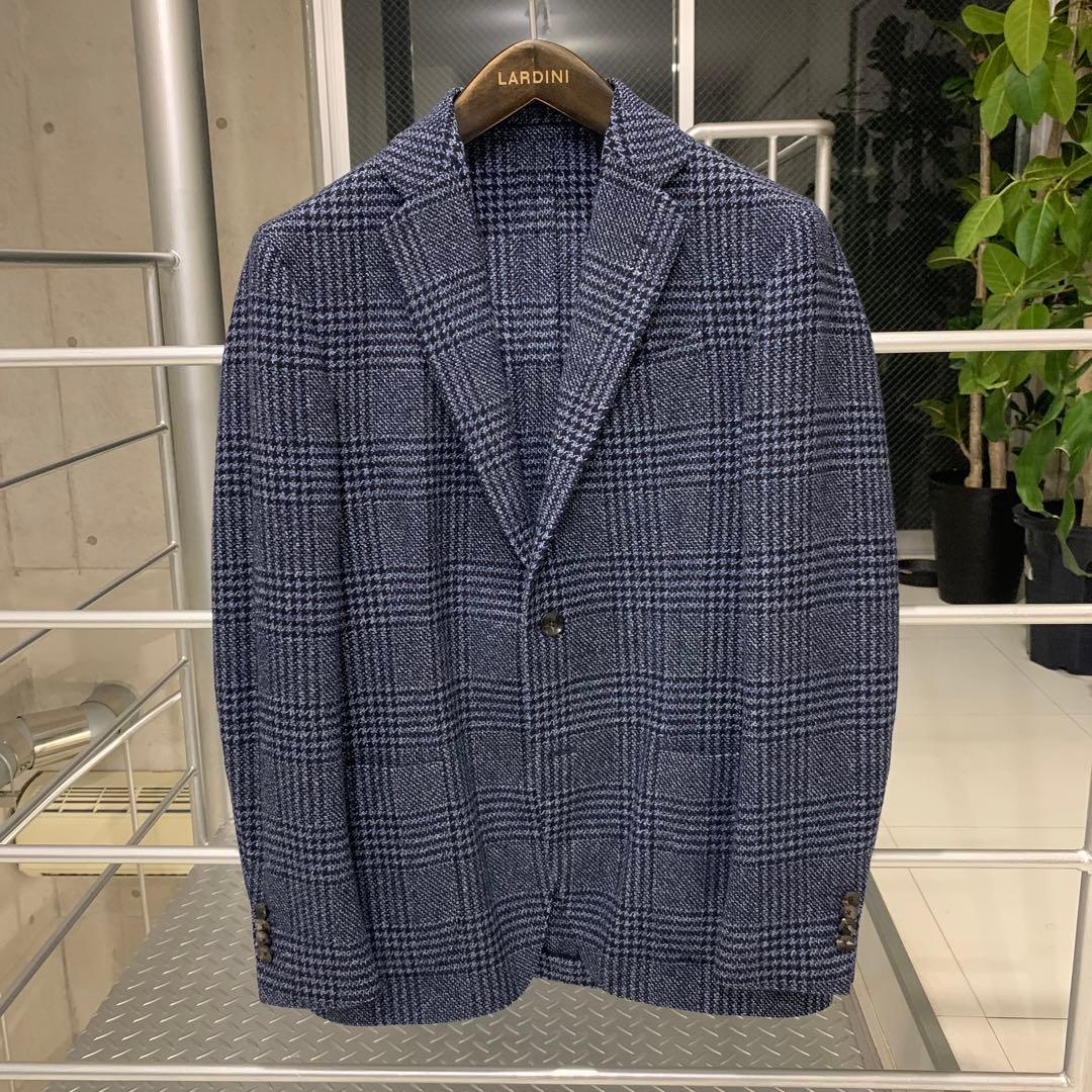LARDINI ネイビー チェック柄 テーラードジャケット　46