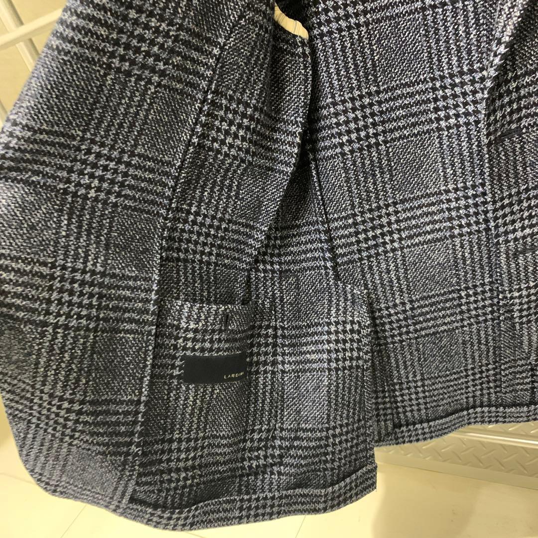LARDINI ネイビー チェック柄 テーラードジャケット　46