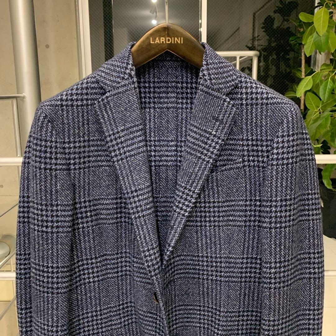 LARDINI ネイビー チェック柄 テーラードジャケット　46