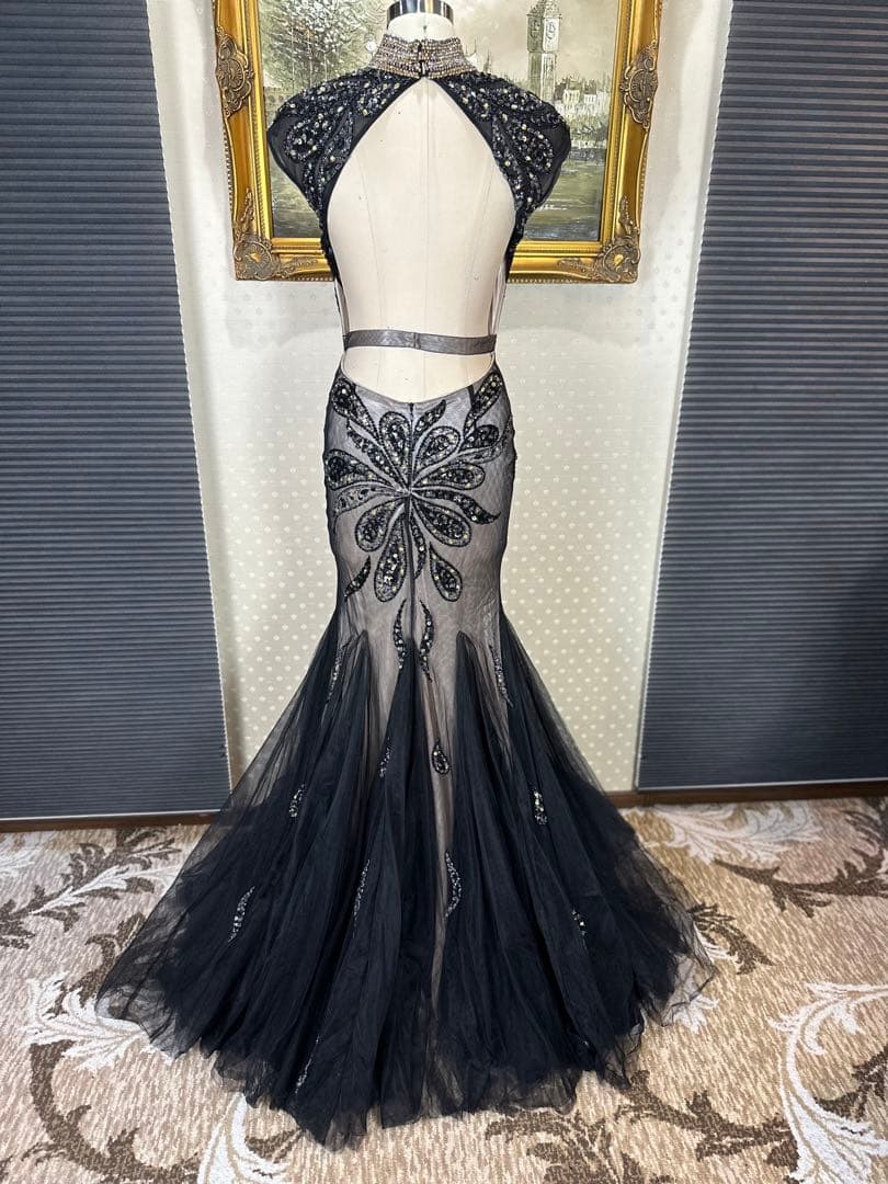 JAVANI☆エレガントなブラックビーズ刺繍ドレス