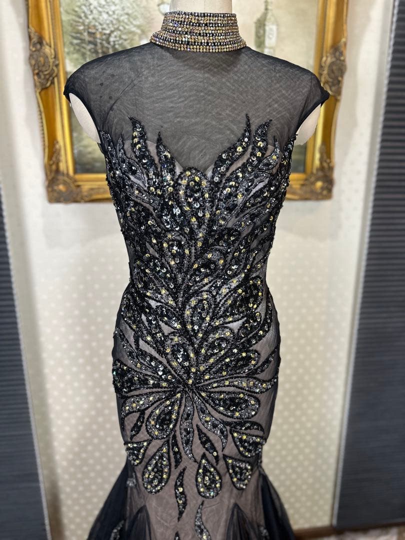 JAVANI☆エレガントなブラックビーズ刺繍ドレス