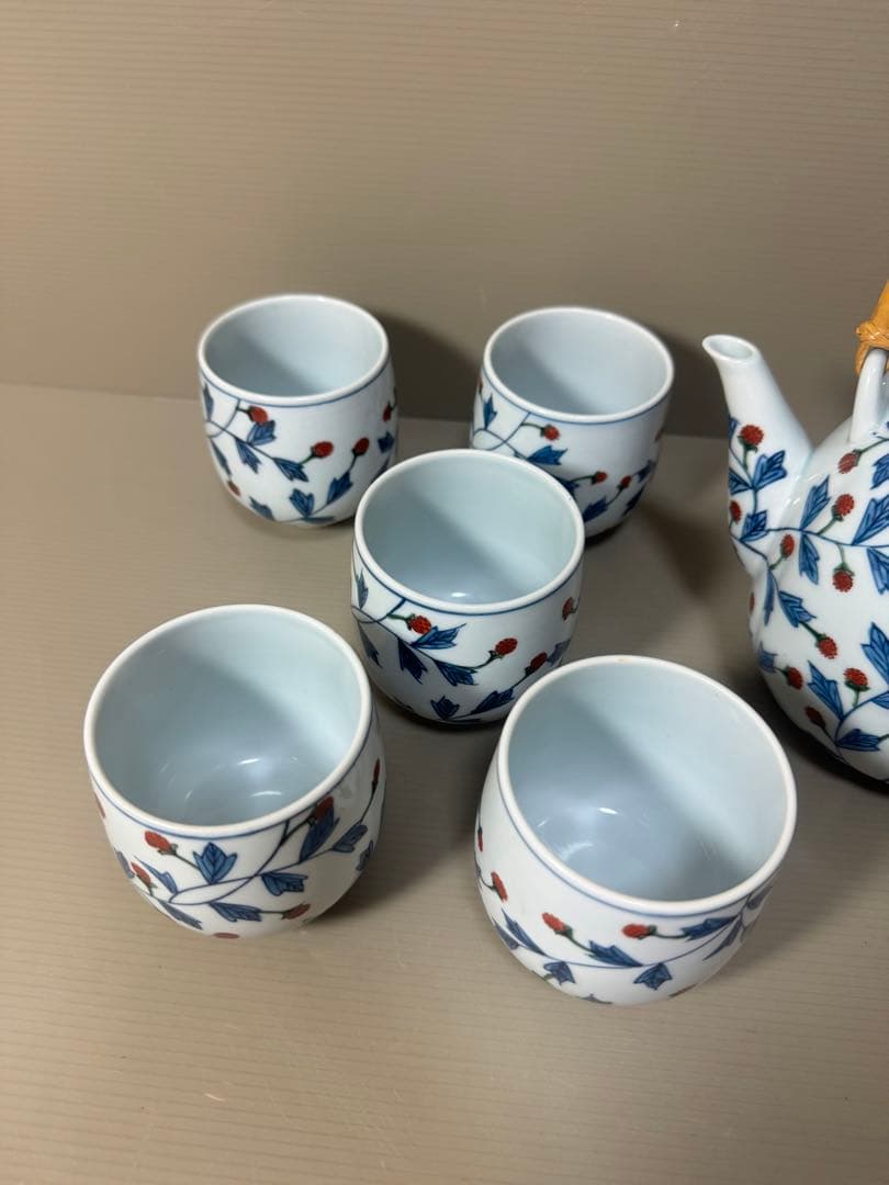 2199 源右衛門 染錦苺絵 茶器セット　急須1客　湯呑5客