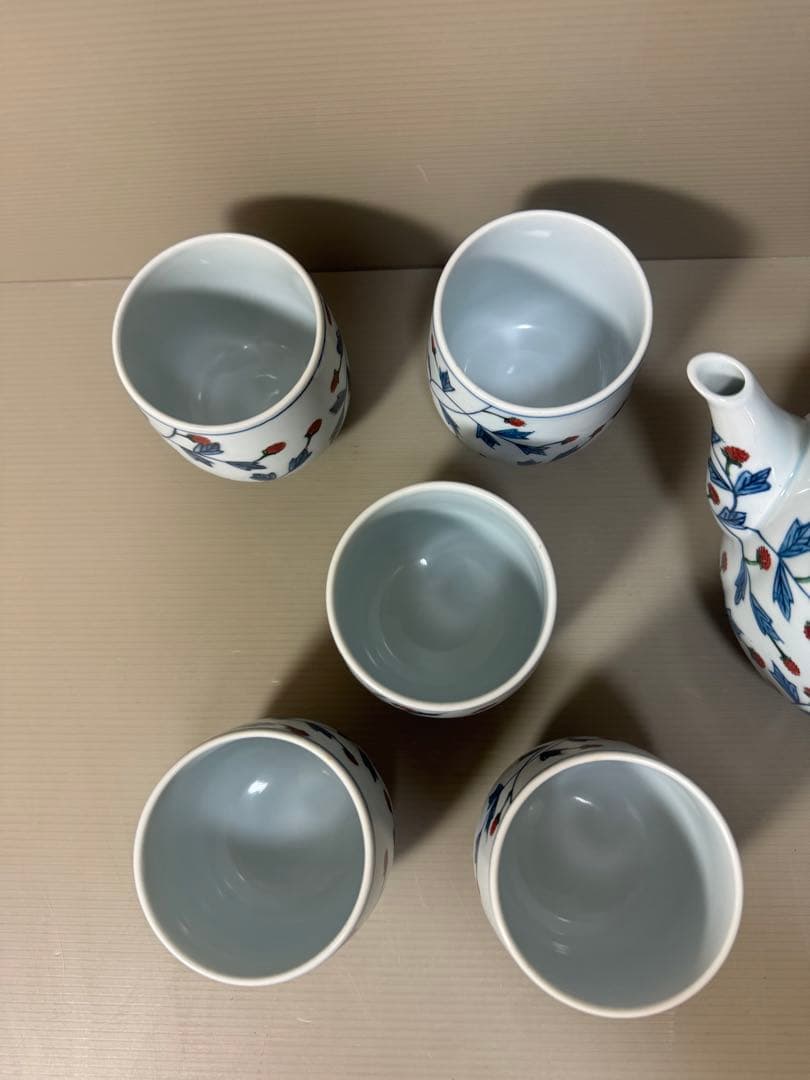 2199 源右衛門 染錦苺絵 茶器セット　急須1客　湯呑5客