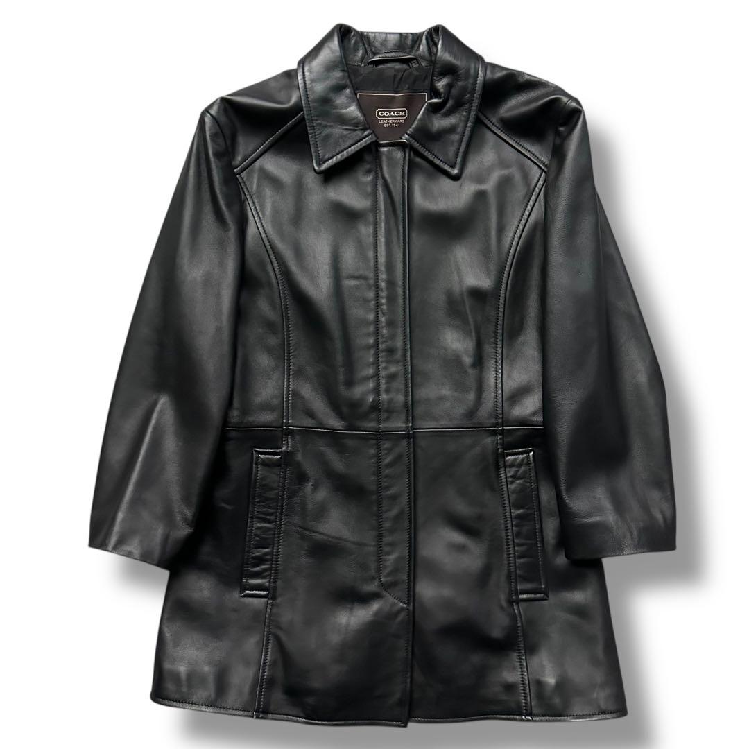 極美品 コーチ シグネチャー 本革 ライダース シングル レディース 黒 S