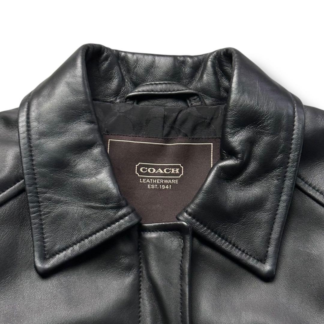 極美品 コーチ シグネチャー 本革 ライダース シングル レディース 黒 S