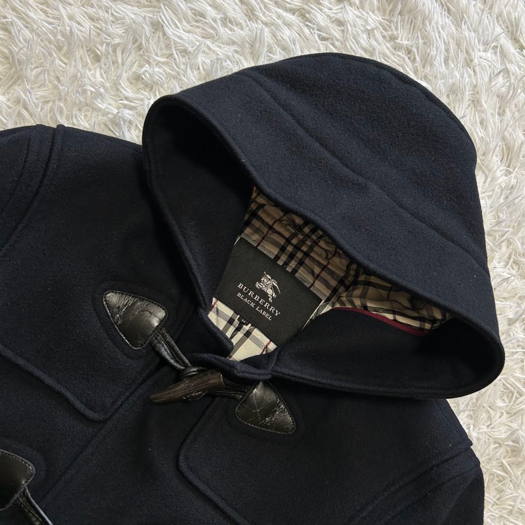 カシミヤ バーバリーブラックレーベル ダッフルコート ネイビー ノバチェック