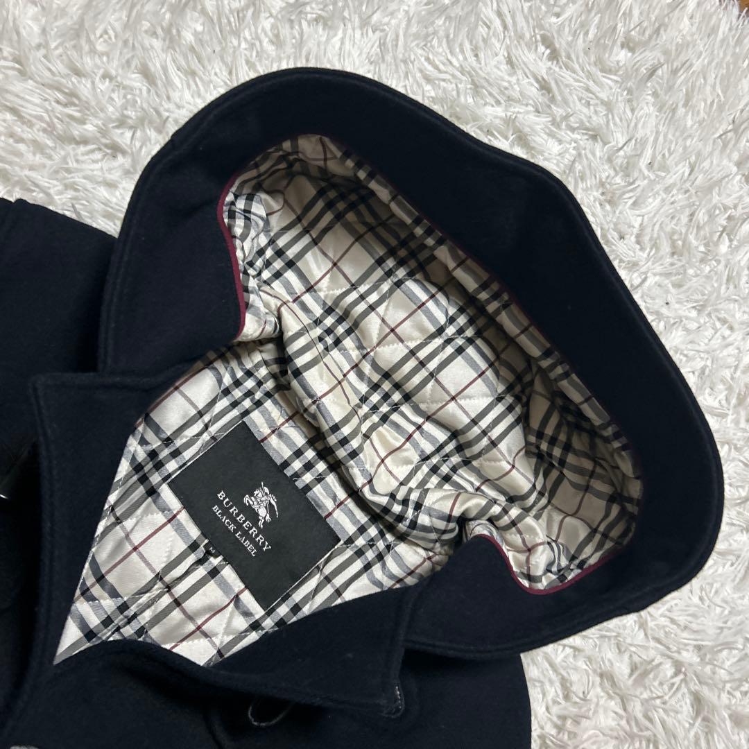 カシミヤ バーバリーブラックレーベル ダッフルコート ネイビー ノバチェック