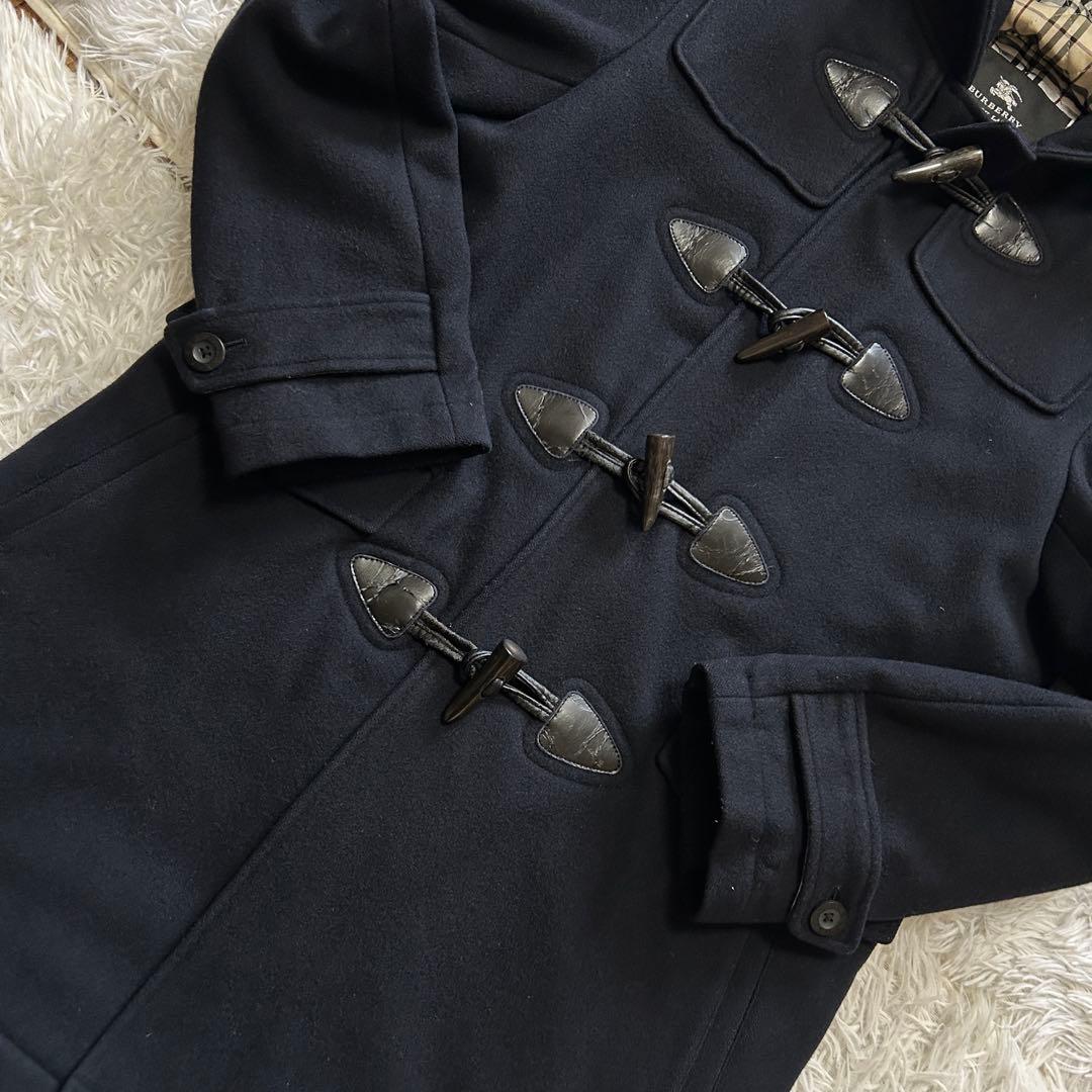 カシミヤ バーバリーブラックレーベル ダッフルコート ネイビー ノバチェック