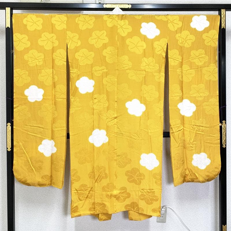 503u29☆振袖用長襦袢 辛子色 部分絞り /裄69.6袖丈111.2/☆美品