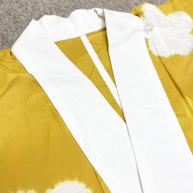 503u29☆振袖用長襦袢 辛子色 部分絞り /裄69.6袖丈111.2/☆美品