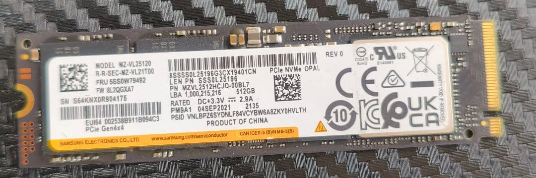 内蔵型SSD 9 Samsung 512GB NVMe SSD