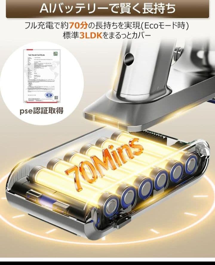 掃除機 コードレスLEDライト付き65Kpa強力吸引収納充電スタンド　軽量