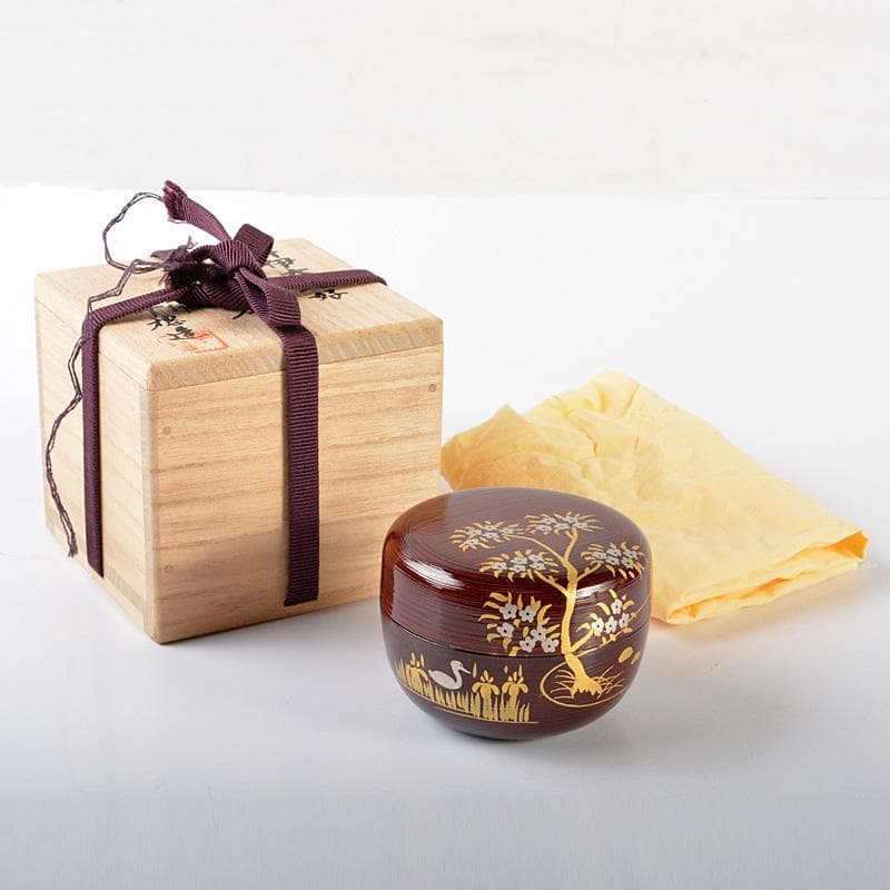 toco　千穂造　井伊大老好橘に水鳥蒔絵溜刷毛目小棗　共箱　V5789