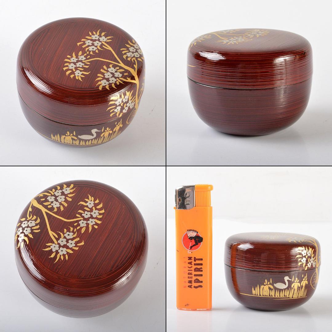 toco　千穂造　井伊大老好橘に水鳥蒔絵溜刷毛目小棗　共箱　V5789