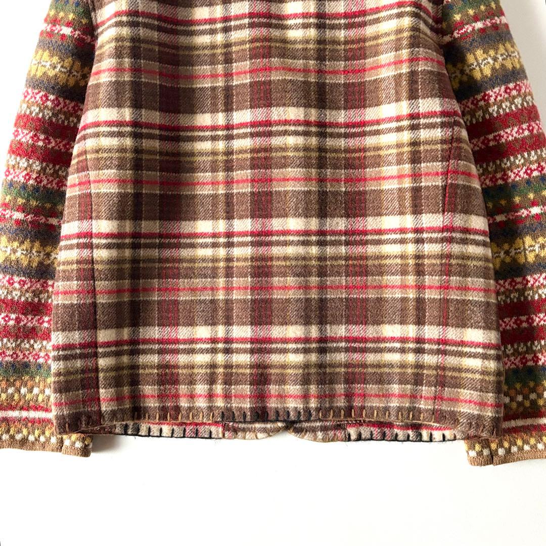 希少　ピンクハウス　ウール　ワッペン　フェアアイル柄　チェック柄　ジャケット