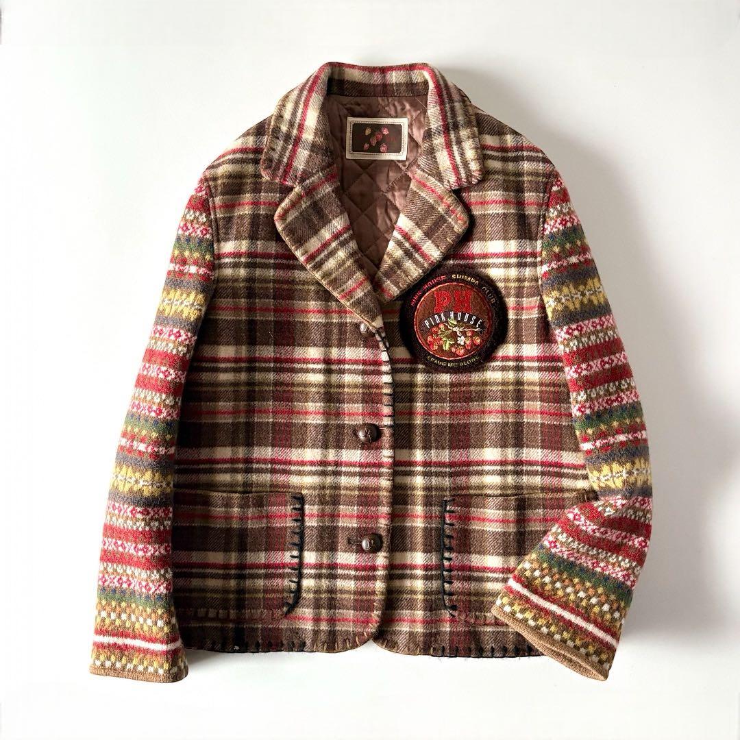 希少　ピンクハウス　ウール　ワッペン　フェアアイル柄　チェック柄　ジャケット